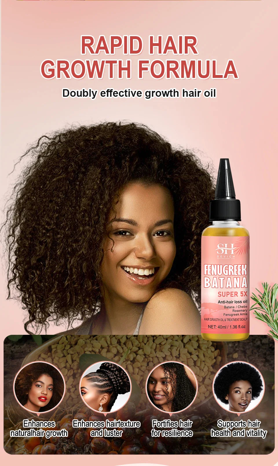 Naturals Anti-Hair Loss Oil Super 5x set African fast hair growth Chebe Batana oil butter  Fenugreek hair regrowth treatment