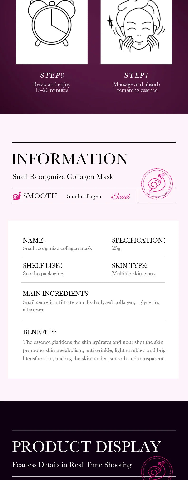 10pcs SADOER Snail Collagen Facial Masks Firming Moisturizing Brightening Hydrating Face Mask Beauty Face Skin Care Products