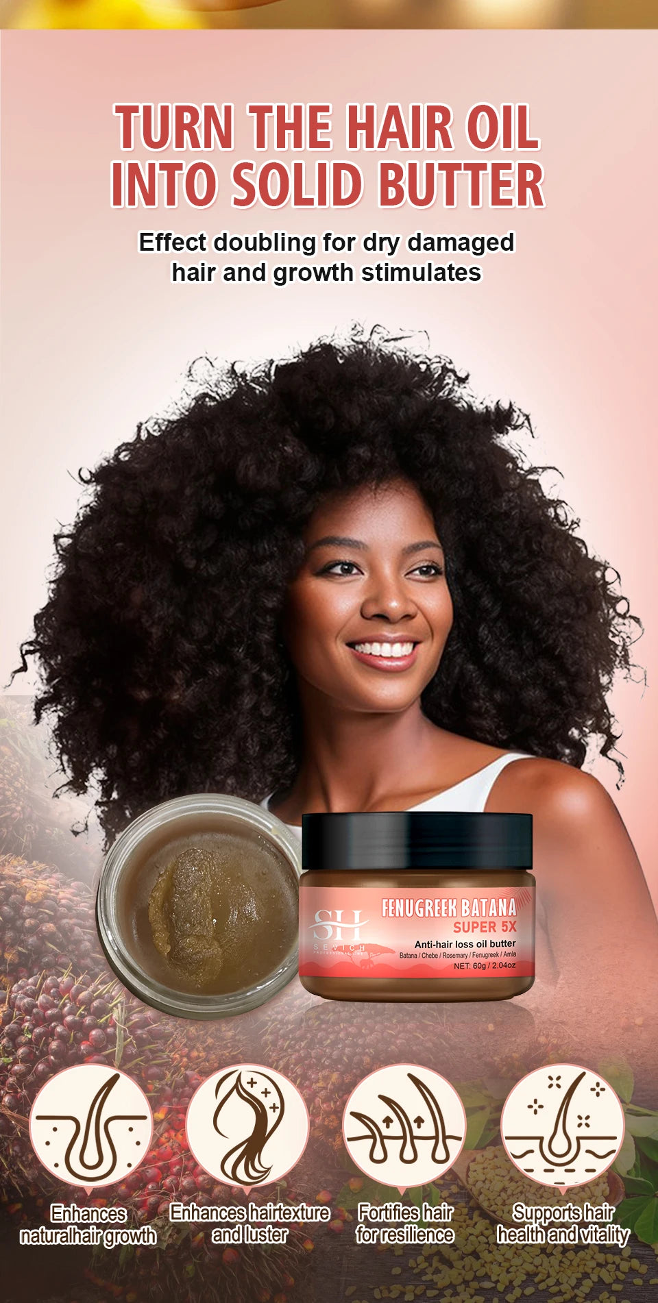 Naturals Anti-Hair Loss Oil Super 5x set African fast hair growth Chebe Batana oil butter  Fenugreek hair regrowth treatment