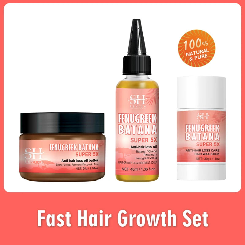 Naturals Anti-Hair Loss Oil Super 5x set African fast hair growth Chebe Batana oil butter  Fenugreek hair regrowth treatment