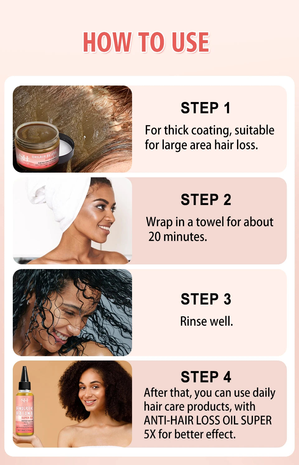 Naturals Anti-Hair Loss Oil Super 5x set African fast hair growth Chebe Batana oil butter  Fenugreek hair regrowth treatment