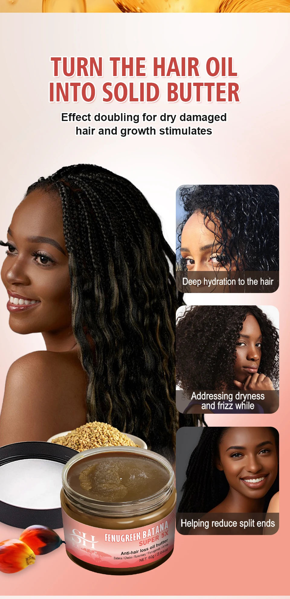 Naturals Anti-Hair Loss Oil Super 5x set African fast hair growth Chebe Batana oil butter  Fenugreek hair regrowth treatment