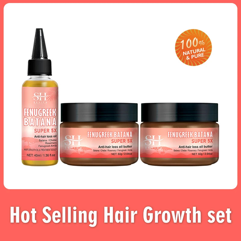 Naturals Anti-Hair Loss Oil Super 5x set African fast hair growth Chebe Batana oil butter  Fenugreek hair regrowth treatment