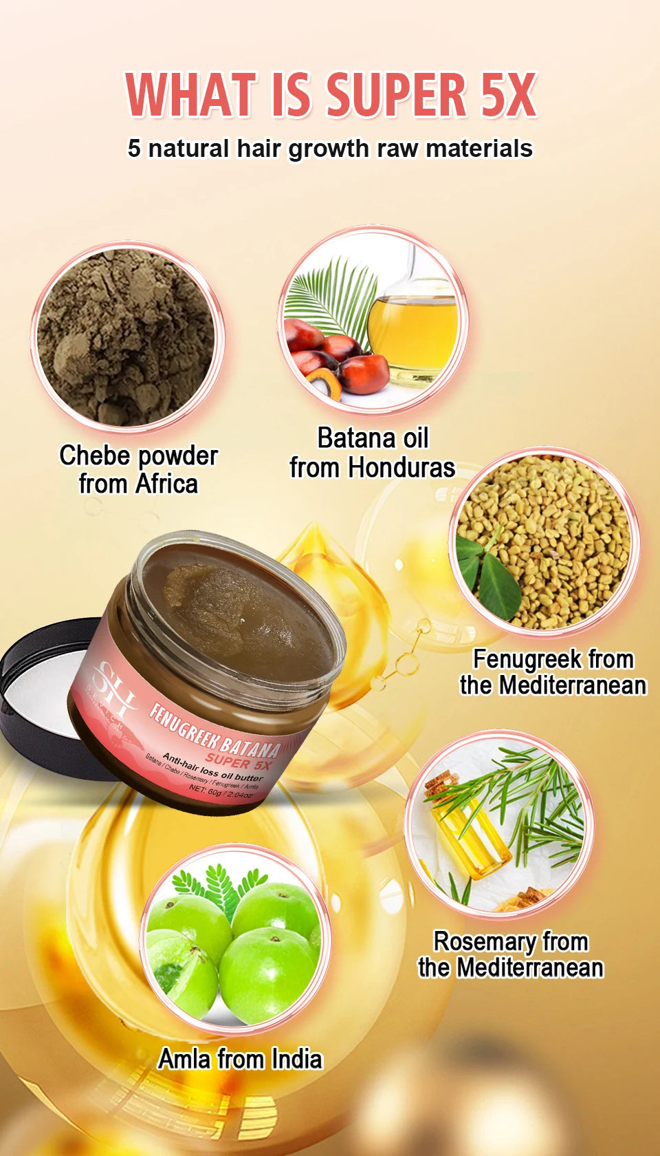 Naturals Anti-Hair Loss Oil Super 5x set African fast hair growth Chebe Batana oil butter  Fenugreek hair regrowth treatment