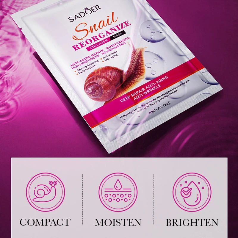 10pcs SADOER Snail Collagen Facial Masks Firming Moisturizing Brightening Hydrating Face Mask Beauty Face Skin Care Products