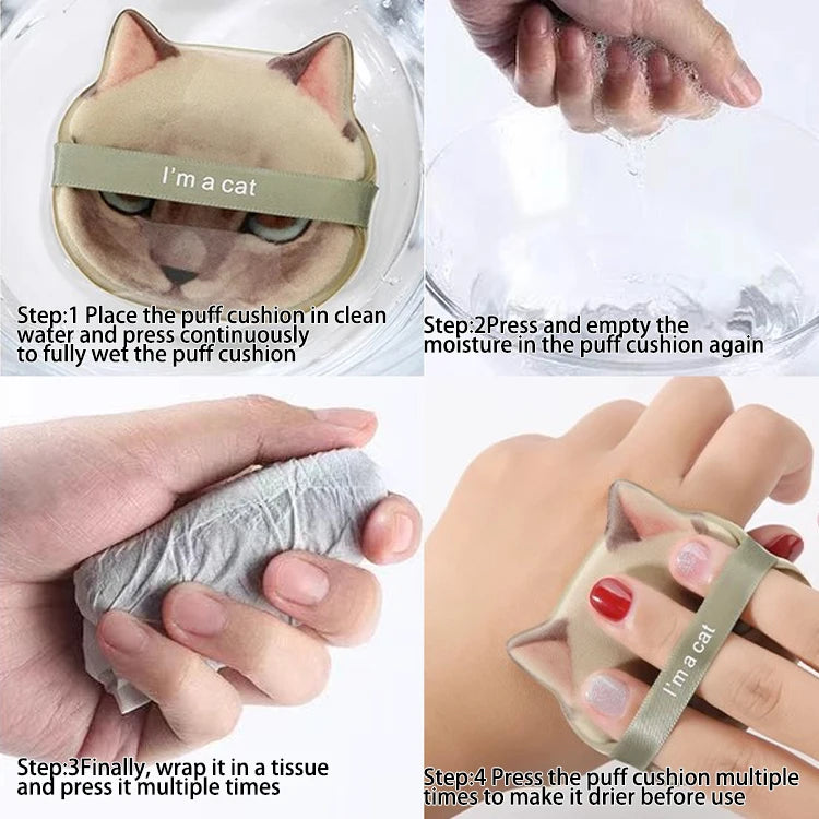 1/4pcs Kitty Air Cushion Powder Puff Cute Cat Cosmetic Puffs Hydrophilic Non-latex Facial Foundation Beauty Tool Dry Wet Makeup