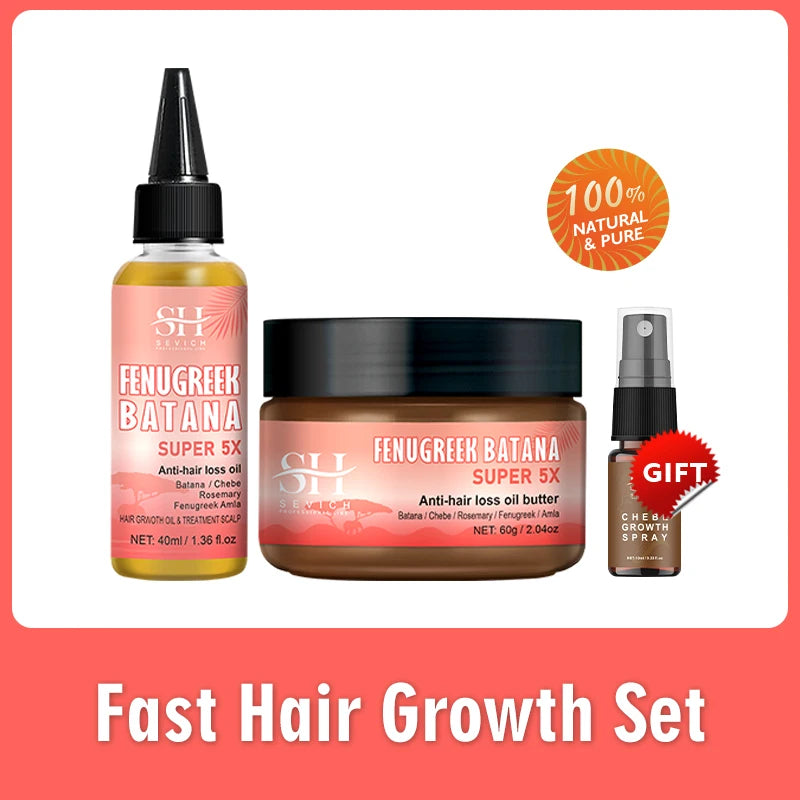 Naturals Anti-Hair Loss Oil Super 5x set African fast hair growth Chebe Batana oil butter  Fenugreek hair regrowth treatment