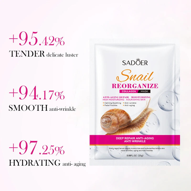 10pcs SADOER Snail Collagen Facial Masks Firming Moisturizing Brightening Hydrating Face Mask Beauty Face Skin Care Products